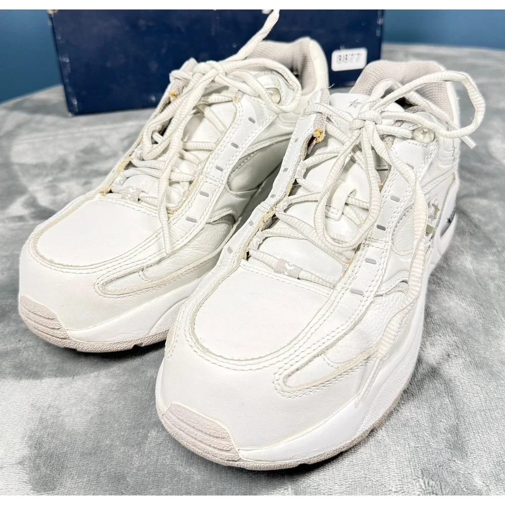 Converse All Star Work Shoes Womens 9W White Leather Steel Toe Slip Resistant